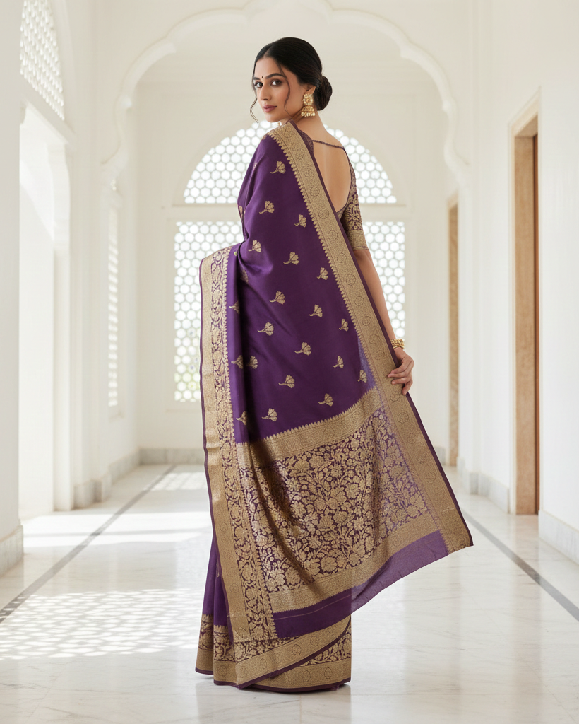 Kota Doria Saree – Golden Lattice