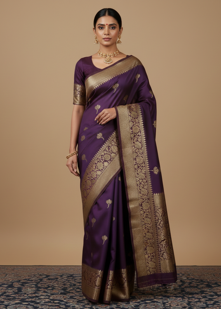 Kota Doria Saree – Golden Lattice
